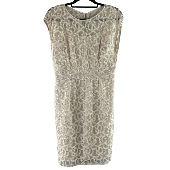 Adrianna Papell Dresses & Skirts - Adrianna Papell Ivory Tone on Tone Jacquard Sheath Midi Dress Sz 6